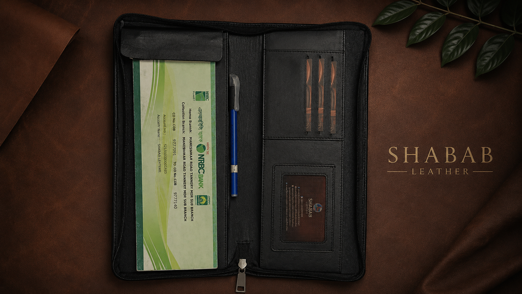 Genuine Cow Leather Checkbook holder – Black Crocodile Texture