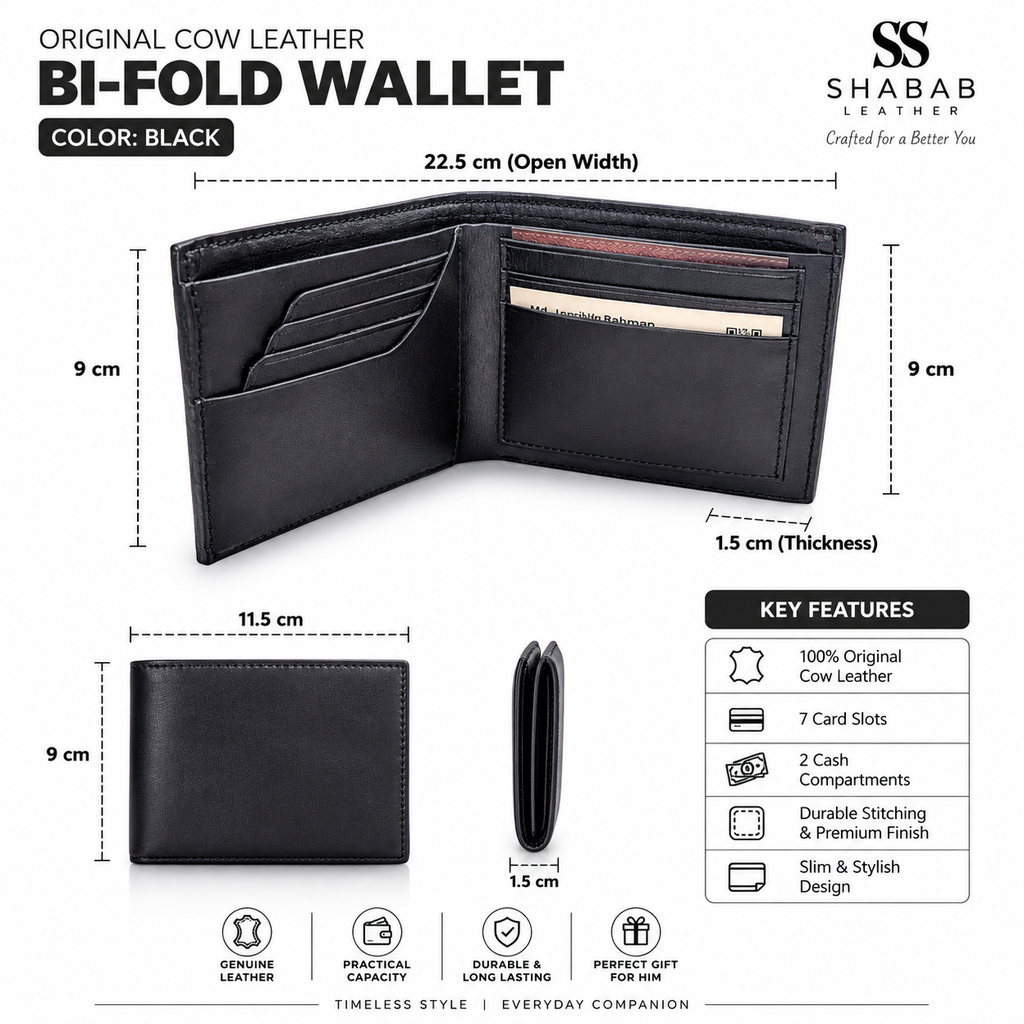 Original Cow Leather Bi-Fold Wallet
