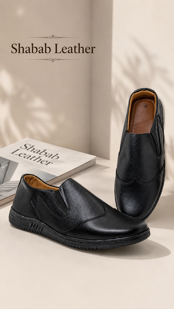 Premium Genuine Cow Leather Formal Slip-On Shoes (39)