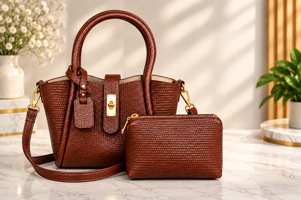 Premium Genuine Leather Tote Bag with Removable Inner Pouch