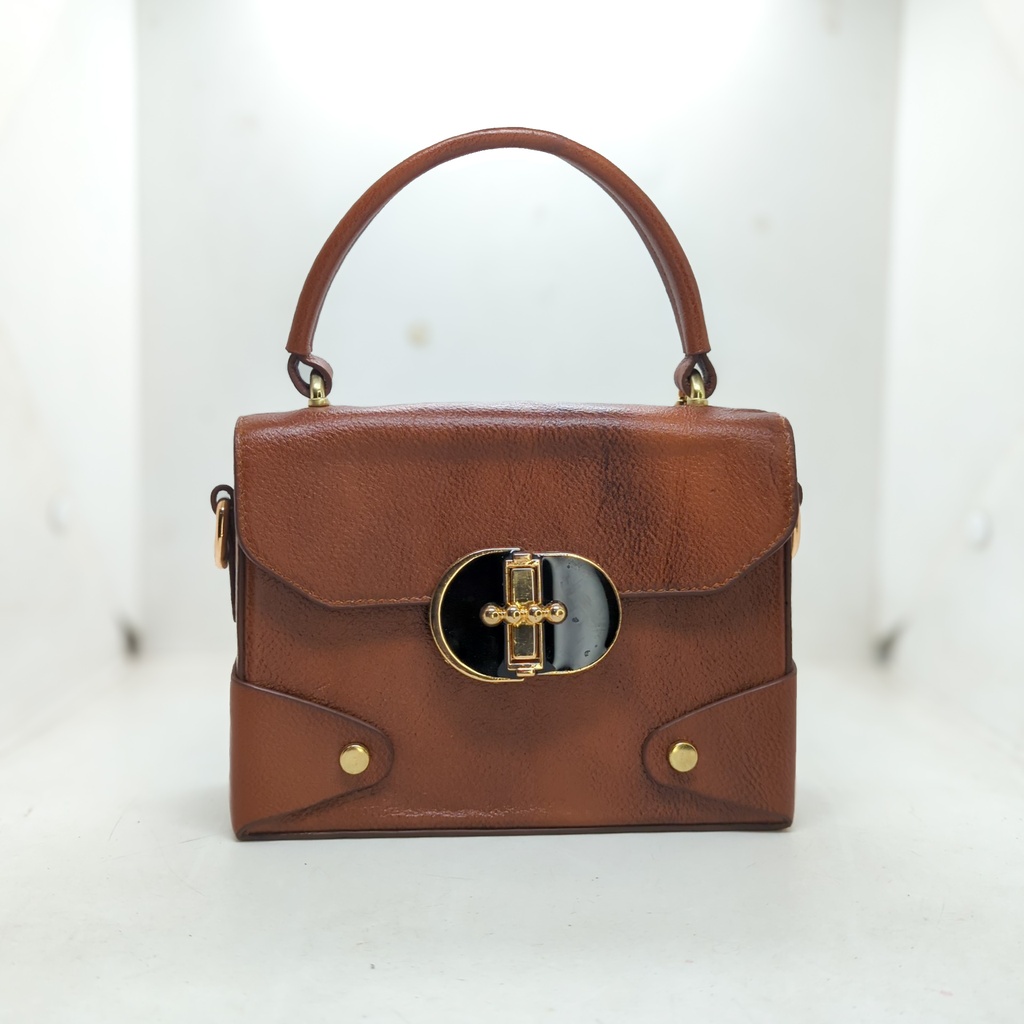 Top-Handle Flap Bag with Chain Strap-Chocolate