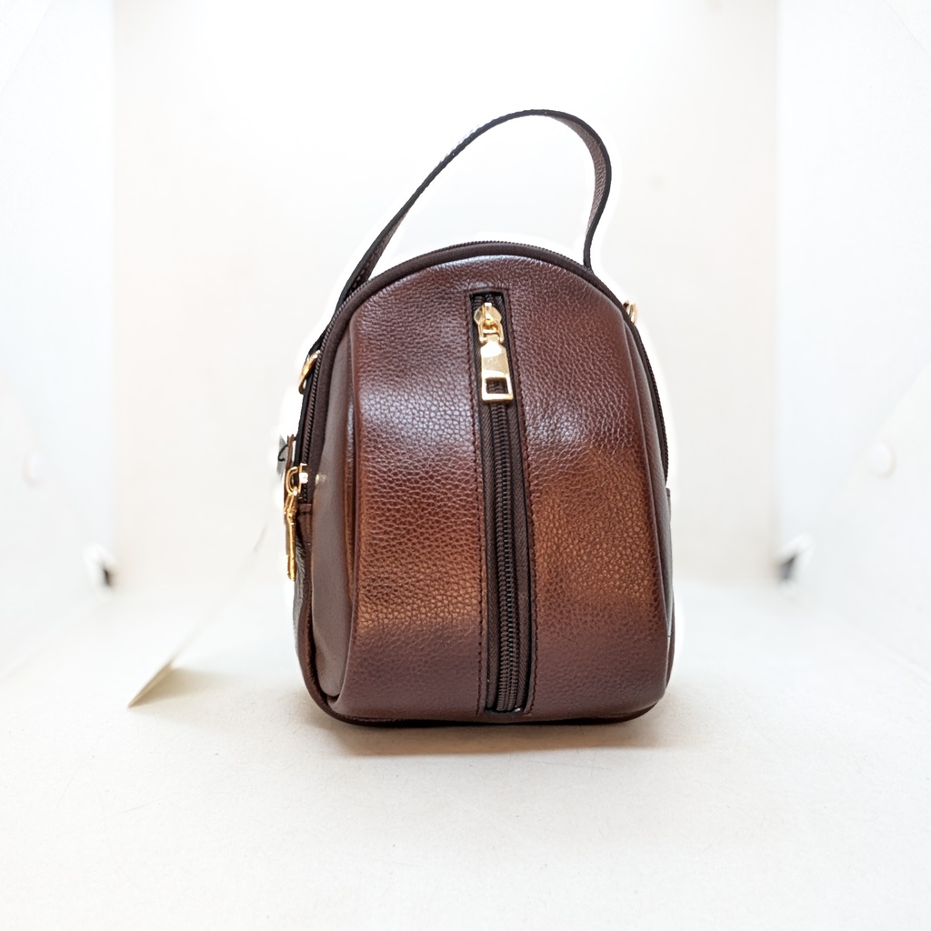 Pebbled Mini Dome Handbag-chocolate