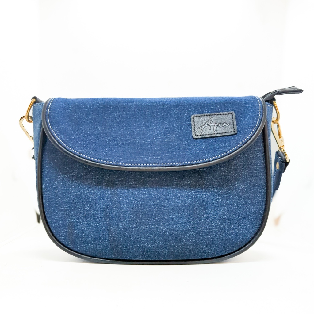 Curved Flap Denim Shoulder Bag